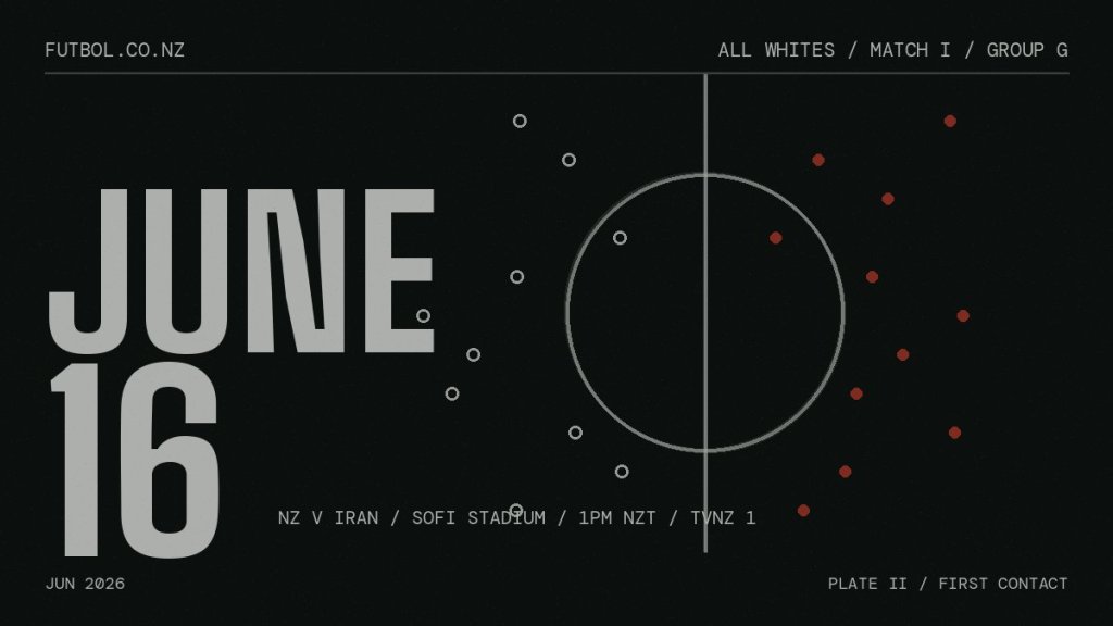 Chalk pitch diagram with two formations facing off and the date June 16: New Zealand vs Iran World Cup opener